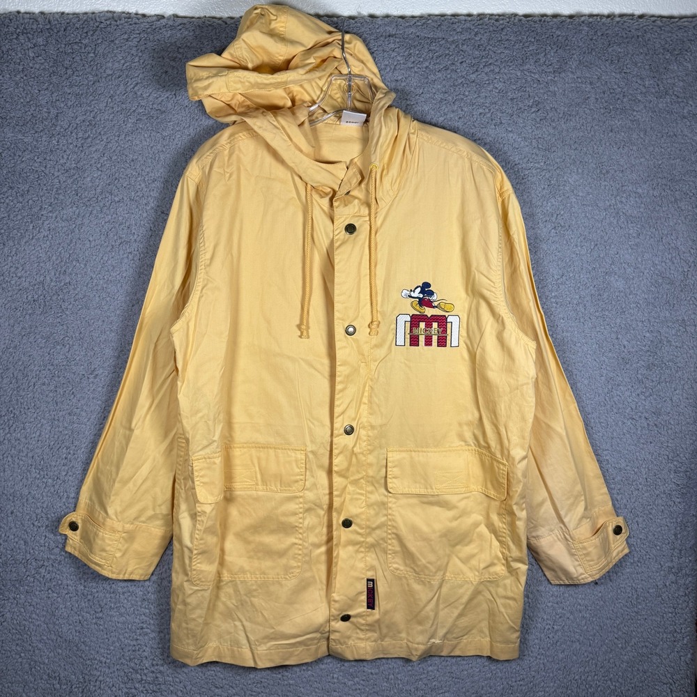 Disney Store Mickey Mouse Hooded Jacket Yellow‎ Cotton Parka Vintage 90s Medium